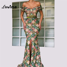 Multi Colorido Lantejoula Mermaid Evening Vestido Abiye 2019 Fora Do Ombro Vestidos de Festa Abendkleider vestido de Festa Longo Vestido de Baile 2024 - compre barato