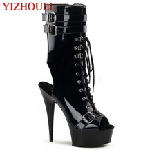 Custom-made 15-17 cm stiletto stage shoes, stylish front lace-up boots, 6-inch model banquet catwalk ankle boots 2024 - buy cheap
