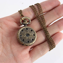 Vintage Fashion Pocket Watch Bronze Color Quartz Watch Chain Stainless Hollow Pentagram Watches Pendant Gift cep Clock 2024 - buy cheap