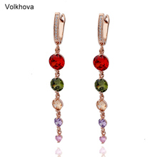 Volkhova-pendientes de circonia cúbica para mujer, aretes con borlas multicolores, Color oro rosa, 585 2024 - compra barato