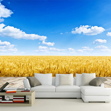 Papel tapiz 3D con diseño de campo de trigo dorado para pared, papel tapiz con diseño de cielo azul y nubes blancas, para decoración del hogar y sala de estar 2024 - compra barato