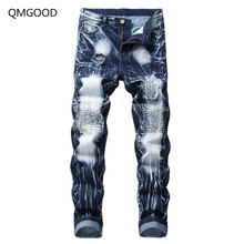 QMGOOD Autumn Hot Sale New Biker Jeans Men 2018 Fashion Hip Hop Skinny Ripped Jeans for Men Joggers Male Straight Denim Trousers 2024 - buy cheap