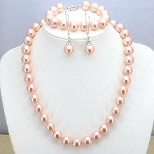 Светло-оранжевый Стеклянный Жемчуг 12 мм ожерелье набор ожерелье 18 "браслет 7,5" серьги женские ювелирные изделия дизайн оптом и в розницу 2024 - купить недорого