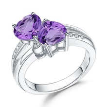 Женское кольцо GEM'S BALLET, из стерлингового серебра 925 пробы с двумя сердцами любви и обещанием, карат, натуральный аметистовый драгоченный камень 2024 - купить недорого