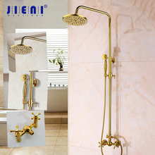 JIENI Golden plated Style Gold Color Bath Tub Faucet Ceramic Handle Handheld Shower Head Faucet Mixer Tap Bathroom Shower Set 2024 - buy cheap
