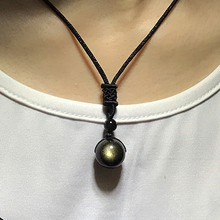 Natural Obsidian Beads Pendant Necklace Gold Cat Eye Transfer Good Luck Bead Pendant Polyester Rope Chain Jewelry For Women Men 2024 - buy cheap