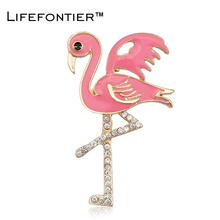 Lifefontier Pink Flamingo Brooches for Women Female Jewelry Brooch Girls Decoration Alloy Rhinestone Brooch Animal Brooches 2024 - buy cheap