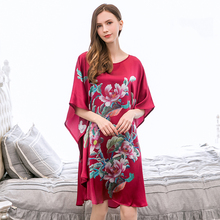Camisola estampada 100% seda verdadeira feminina freesize hangzhou camisola de seda solta mangas curtas gola redonda vestido de dormir 2024 - compre barato