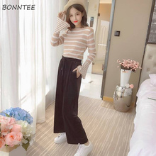 Pants Women 2020 All-match Elegant High Waist Solid Pleated Womens Wide Leg Pant Korean Loose Drawstring Females Trousers Chic 2024 - buy cheap