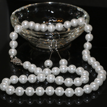 Free shipping high grade 8mm white simulated-pearl shell round beads necklace earrings women fashion jewelry set 18inch B2361 2024 - buy cheap