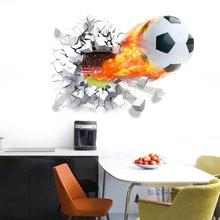 Adesivo de parede de futebol quebrado 3d, decoração de casa para quarto das crianças, mural de futebol esportivo, arte, decalques, pôster de pvc 2024 - compre barato