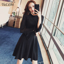 Plus Size Solid A-line Dress Autumn Women Black Full Flare Sleeve O-neck Elegant Club Mini Dress Korean Casual Dresses Vestidos 2024 - buy cheap