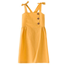 Летнее хлопковое льняное платье без рукавов для больших девочек повседневное однотонное желтое платье для подростков детский пляжный сарафан возраст 6, 8, 10, 12, 14 лет 2024 - купить недорого