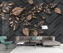 Nordic Flower Murals Plant Leaves Wallpaper Black Background Contact Paper 3D Wallpaper Art Wall Papers Home Decor Custom 2024 - buy cheap