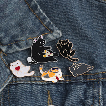 Brooch metal 1PCS Gluttonous Cat Cartoon Brooches Metal Badge Accessories Icons on Clothing Clothes Bag Backpack DIY Personality 2024 - buy cheap