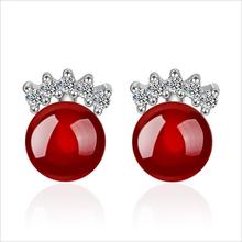 Charm Red Crystal Crown Stud Earrings For Women Accessories Top Quality Silver Plated Earrings Jewelry Girl Lovers Christmas 2024 - buy cheap