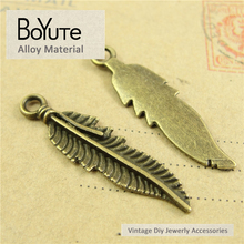 BoYuTe (200 Pieces/Lot) 10*37MM Antique Bronze Silver Alloy Feather Pendant Charms for Jewelry Making fit Diy Necklace Bracelets 2024 - buy cheap