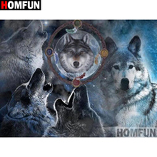 Homfun quadrado completo/broca redonda 5d diy pintura de diamante "animal lobo" bordado ponto cruz 5d decoração de casa presente a17906 2024 - compre barato