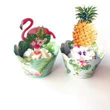 24 pçs hawaiian flamingo/abacaxi cupcake envoltórios + bolo topper para festa de casamento de aniversário de verão decoração do bolo suprimentos 2024 - compre barato