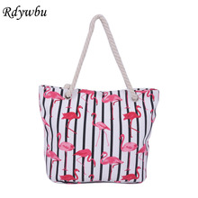 Rdywbu Flamingo Striped Printing Canvas Shoulder Bag Women Casual Summer Beach Bag Girls Big Shopping Travel Handbag Bolsa B425 2024 - buy cheap