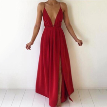 Summer Maxi Dress Women Solid Color Sexy Deep V-Neck Sleeveless Spaghetti Strap Backless High Split Long Sundress Vestidos 2024 - buy cheap