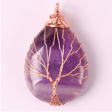 Free Shipping Tree of life Wire Wrap Natural Stone Bead Purple Crystal Handmade Necklace Pendant Teardrop 1Pcs K2026 2024 - buy cheap