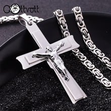 Simple Pendant Necklace Charm Large Big Jesus Cross Heavy Men Stainless Steel 6mm Gothic Long Link Byzantine Chain Colar MN57 2024 - buy cheap