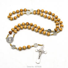 Fashion Wood Bead St benedict Rosary Zinc Alloy Father Bead Catholic Cord Rosary Necklaces 2024 - buy cheap