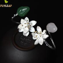 925 Sterling Silver Natural jade Lotus Flower Open Rings For Women Nation Style Lady fine Jewelry flyleaf 2024 - buy cheap