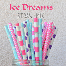 125pcs Mixed Colors ICE DREAMS Paper Straws,Hot Pink Chevron,Sailor Stripe,Light Blue with Swiss Dot and Star,Purple Polka Dot 2024 - buy cheap
