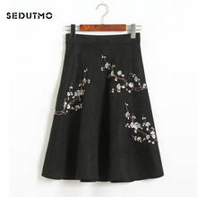 SEDUTMO Winter Suede Skirts Women Pleated High Waist Midi Tutu Skirt Embroidery Warm Black Vintage Ball Gown  Skirt ED061 2024 - buy cheap