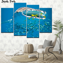 Canvas Painting Amazing sharks and small fish 4 Pieces Wall Art Painting Modular Wallpapers Poster Print living room Home Decor 2024 - buy cheap