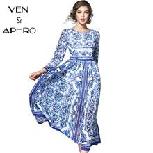 VA 2017 Women Maxi Dress Long Porcelain Print Dress Plus Size Silk Elegant Fashion Beach Bohemian Dresses vestidos W00850 2024 - buy cheap