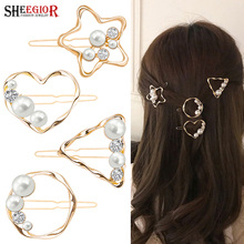 Korean Lovely Pearl Hair Clip Barrette Hair Accessories Women Gold Hollow Round Star Triangle Heart Rhinestone Hair Pins Jewelry 2024 - buy cheap