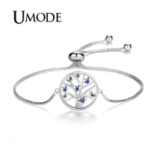 UMODE-pulsera de cristal de circonia cúbica azul para mujer, brazalete de cadena de caja de oro blanco, regalo de joyería ajustable, nueva vida, AUB0167 2024 - compra barato