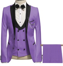 2019 Latest Pant Brasão Designs Ternos de Casamento para Homens Terno de Linho Roxo Claro Slim Fit 3 Peça Smoking Do Noivo Personalizado terno Melhor Homem 2024 - compre barato