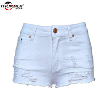 Shorts de verão em jeans, para mulheres, rasgado, buraco branco, preto, casual, vintage, bolso, skinny, curto, liquidação, 2018 2024 - compre barato