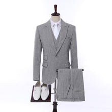 TPSAADE Mens Suits Groomsmen Grey One Button Jacket Men Suits Formal Dinner Business Blazers 3 Pieces (Jacket + Pants + Vest) 2024 - buy cheap