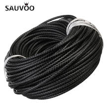 SAUVOO 2m/lot Round Black Braided Flat Leather Cord Ropes Thread String 5mm For Bracelet Necklace DIY Jewelry Making Findings 2024 - buy cheap