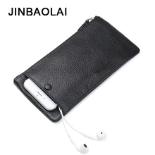JINBAOLAI-cartera de piel auténtica para hombre, bolso de teléfono con cremallera, carteras largas sólidas, de negocios, Cartera de mano suave 2024 - compra barato