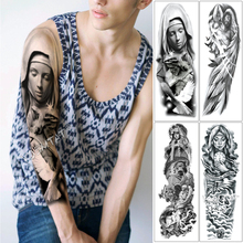 Tatuagem temporária impermeável homens, tatuagem de braços grandes da virgem jesus com adesivo de rosas para pombos, caveira completa 2024 - compre barato