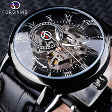 Forsining relógio masculino de esqueleto, relógio de pulso mecânico 3d com design de gravura vazado, totalmente preto e luminoso 2024 - compre barato
