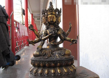Estatua de Buda kwan-yin Guan Yin, estatua de bronce de tres caras y ocho manos armadas, envío rápido USPS a EE. UU. S2790, Tíbet Fane 2024 - compra barato