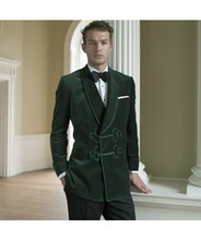 Зеленый бархатный костюм смокинг смокинги для мужчин Классический костюм зауженный крой свадебное платье для выпускного вечера шаль отворот пиджак и брюки 2024 - купить недорого