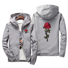 7XL Women Basic Jackets 2022 Spring Women Hooded Jacket Coats Embroidery Rose Causal Men Windbreaker Bomber Jacket Famale Z004 2024 - buy cheap