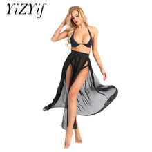 YiZYiF Women Long Side Slit Maxi Skirts Sheer Chiffon See Through Flowy Split Long Maxi Skirt Beach Swimsuit Cover Up Skirts 2024 - buy cheap