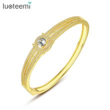 LUOTEEMI Brand Bangles for Women Wedding Dating Shiny CZ Stone Two Colors Geometric Pulseira Simple Design Female Christmas Gift 2024 - buy cheap