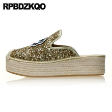 sandals hemp gray women eyelash platform gold sequin shoes luxury applique flats glitter mules espadrilles slippers large size 2024 - buy cheap