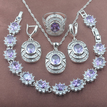 Conjunto de joias banhados a prata yyz100, 2020, joias femininas com pulseira de cristal roxo, pingentes e anéis 2024 - compre barato