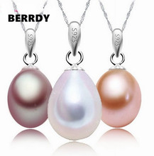 REAL PEARL 3 Color Fashion Freshwater Pearl Pendant with Silver Chain, 8-9mm Big Pearl 2024 - buy cheap